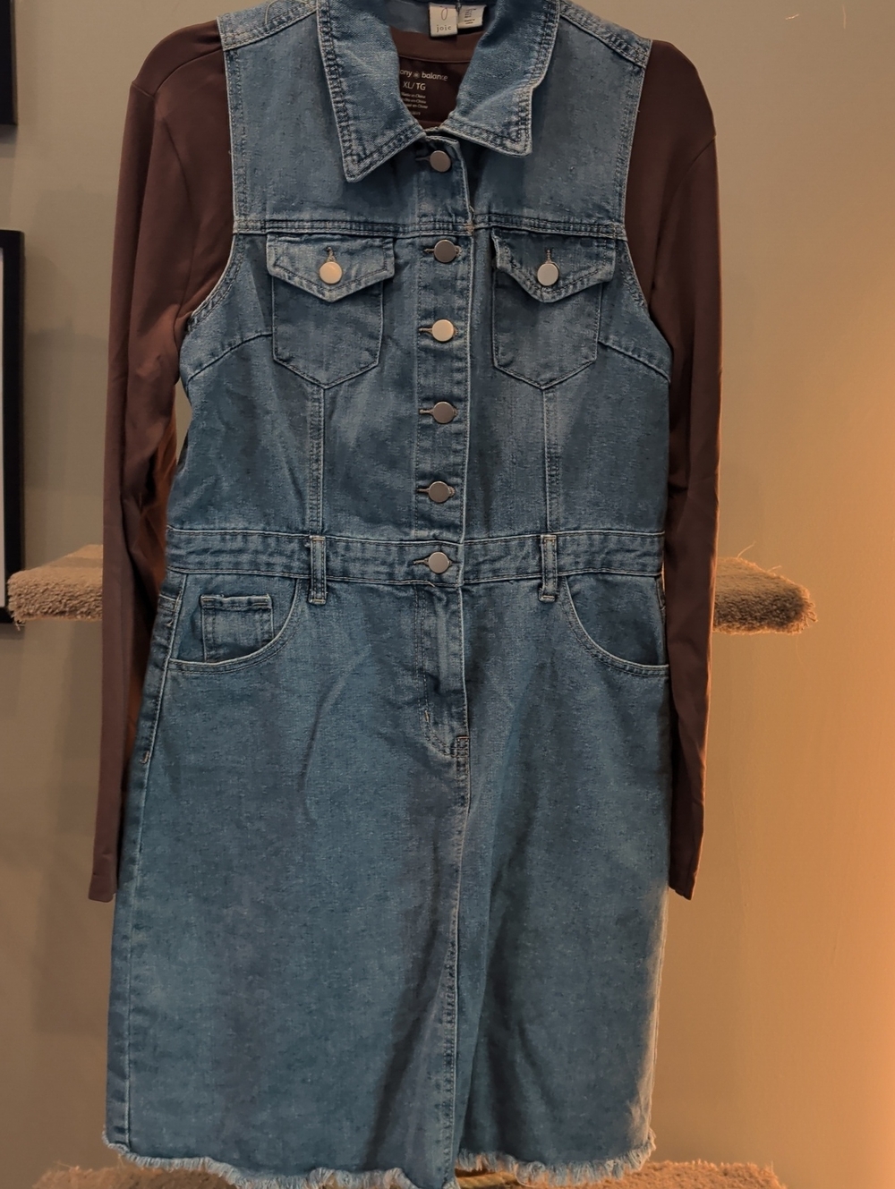Denim Button-Front Jumpsuit Dress in Light Blue